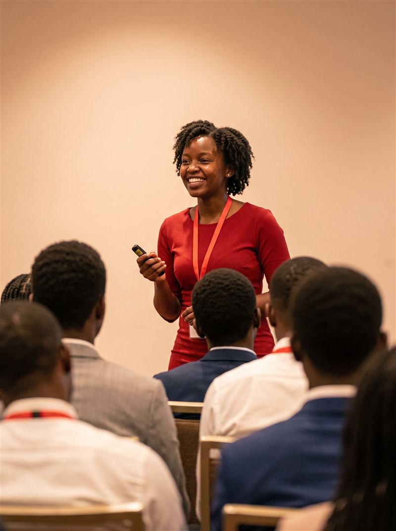 A delegate presenting to her peers